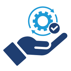 Icon of hand holding gear with a check mark