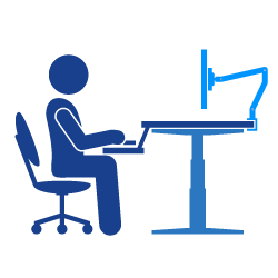 Icon of man in a desk holding a laptop and looking at a monitor